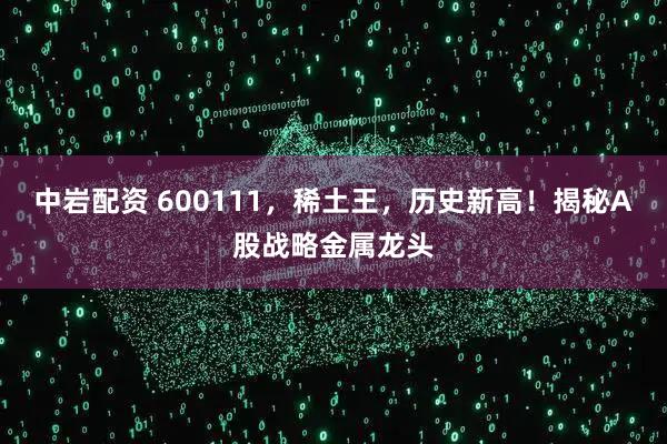 中岩配资 600111，稀土王，历史新高！揭秘A股战略金属龙头